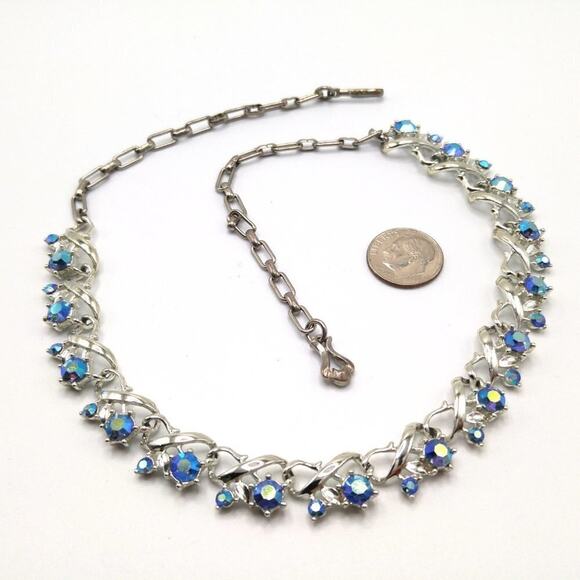 Vintage Star Company Blue Aurora Borealis Choker Necklace, Silver Tone, 17 Inch - Picture 8 of 11